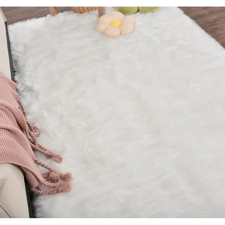 Mamduh Handmade Shag Faux Sheepskin White Rug thumbnail 2