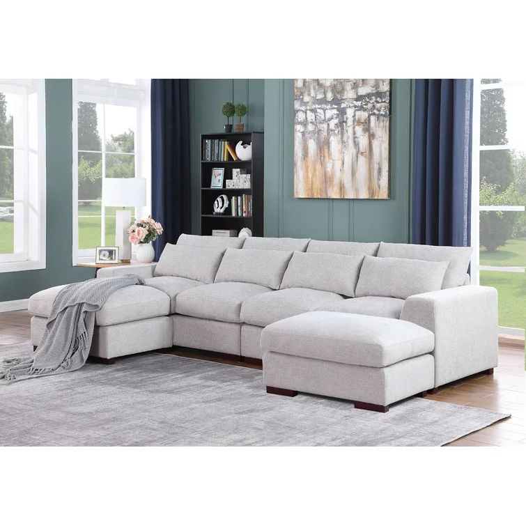 Tatman Linen Blend Sectional with 2 Ottomans thumbnail 3