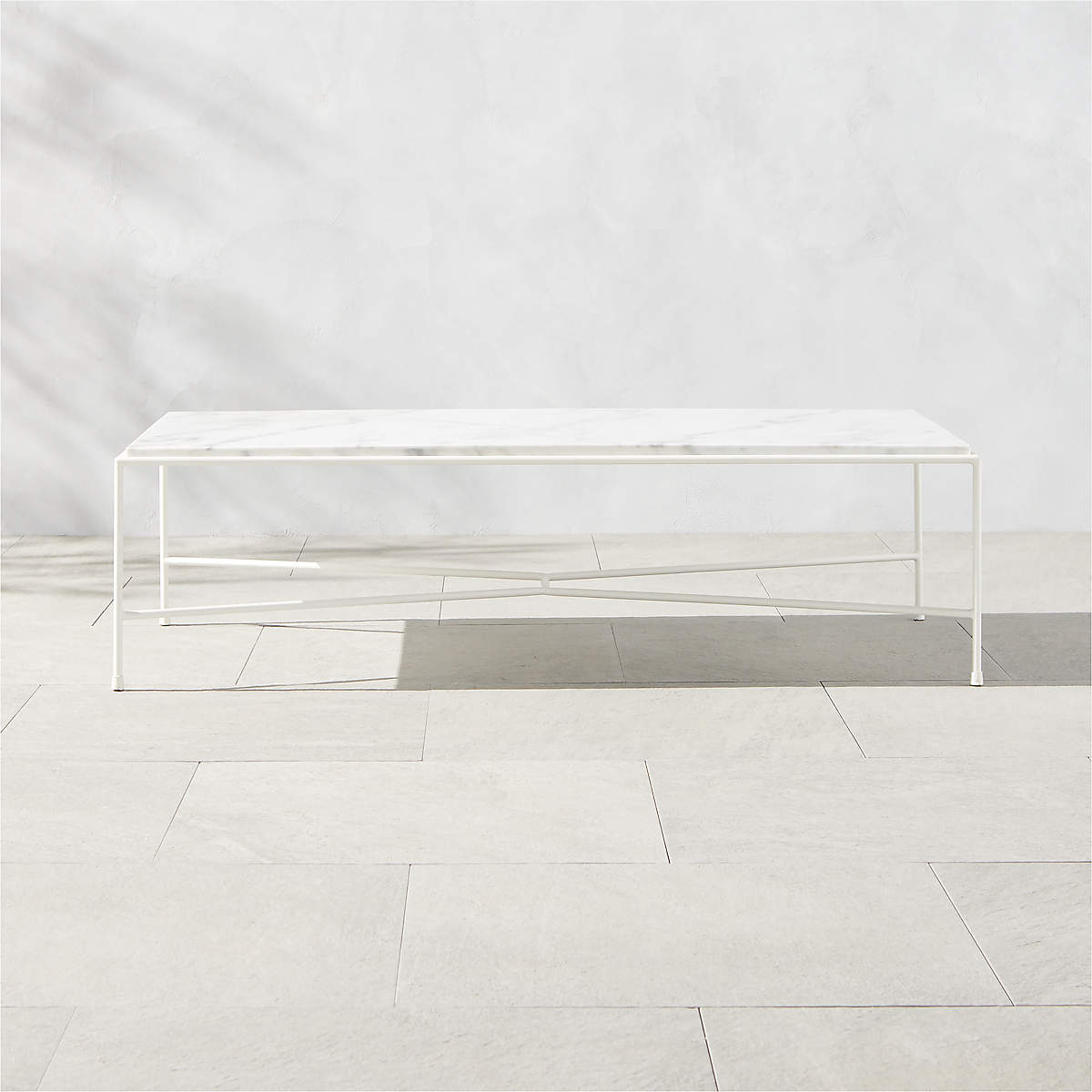 PAVILION IVORY METAL OUTDOOR COFFEE TABLE WITH MARBLE TOP MODEL thumbnail 3