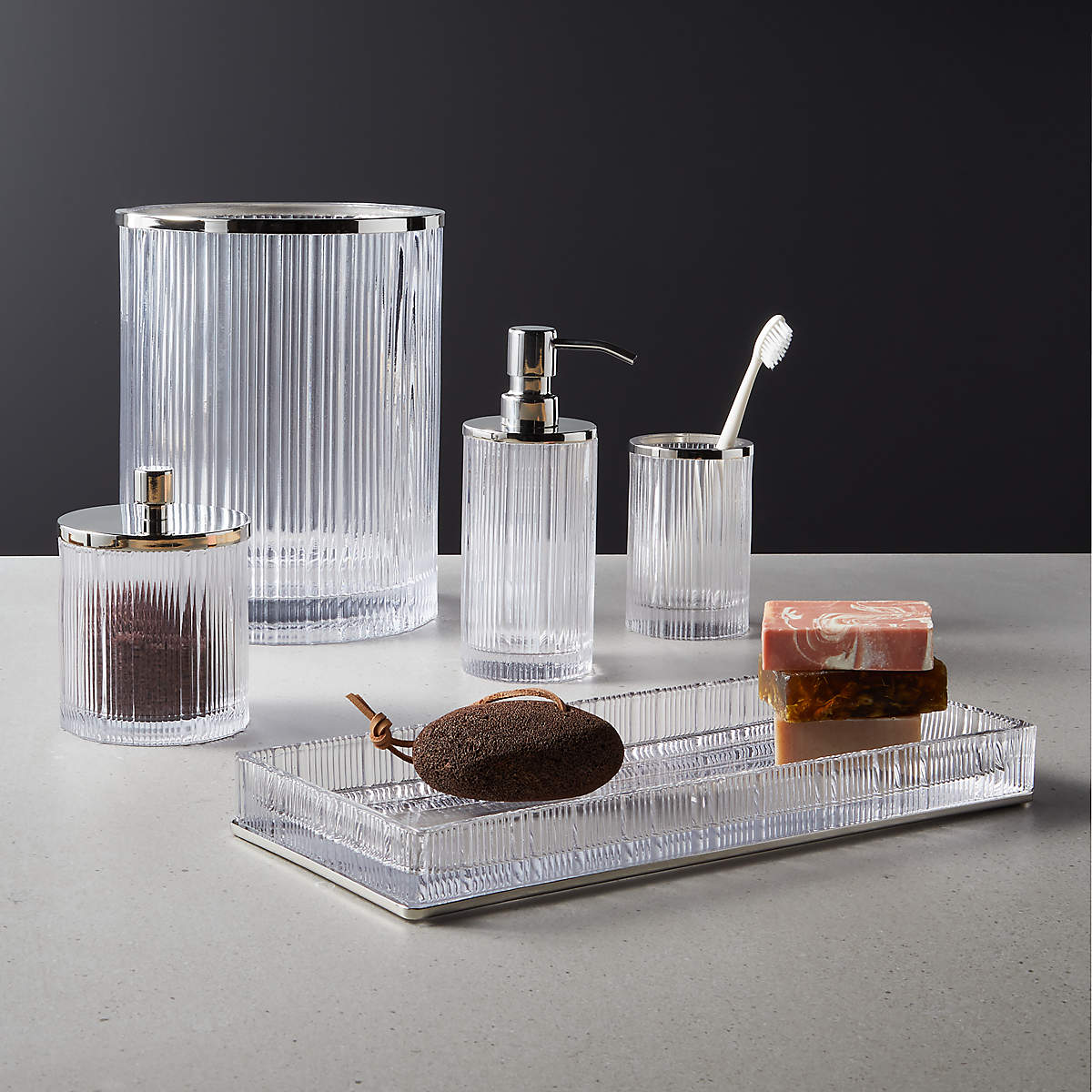 ATHENA RIBBED GLASS ROUND WASTEBASKET thumbnail 2