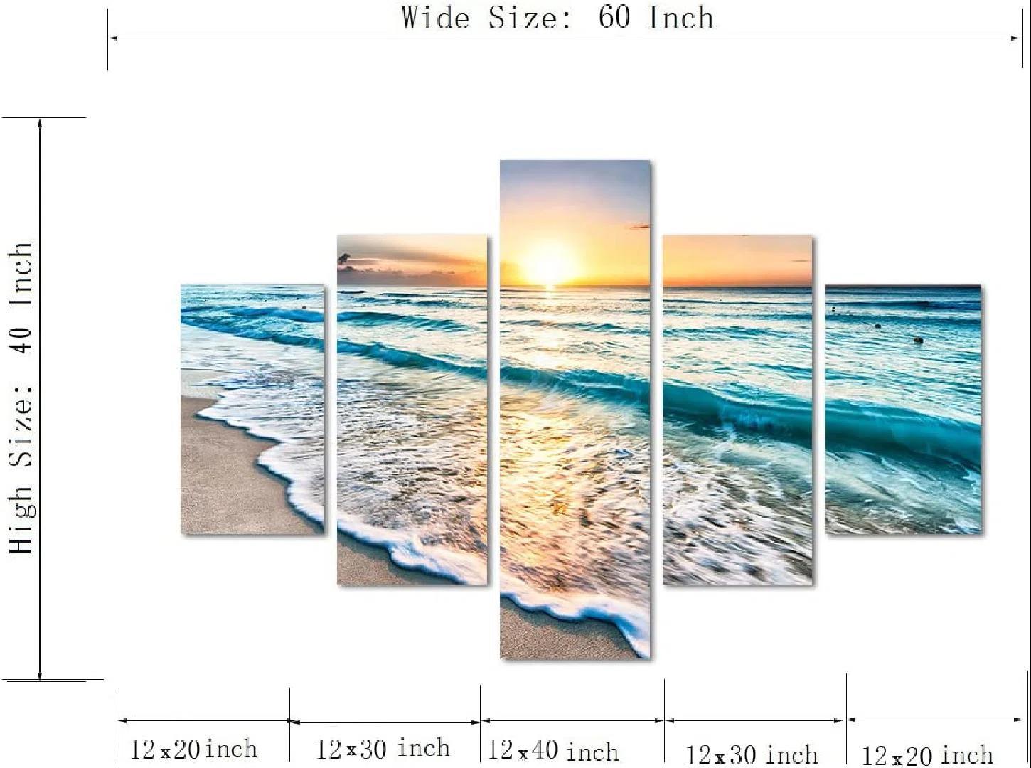 Blue Ocean Sunrise Artwork Modern Landscape Painti 5 Piece Wrapped Canvas Painting Set thumbnail 4