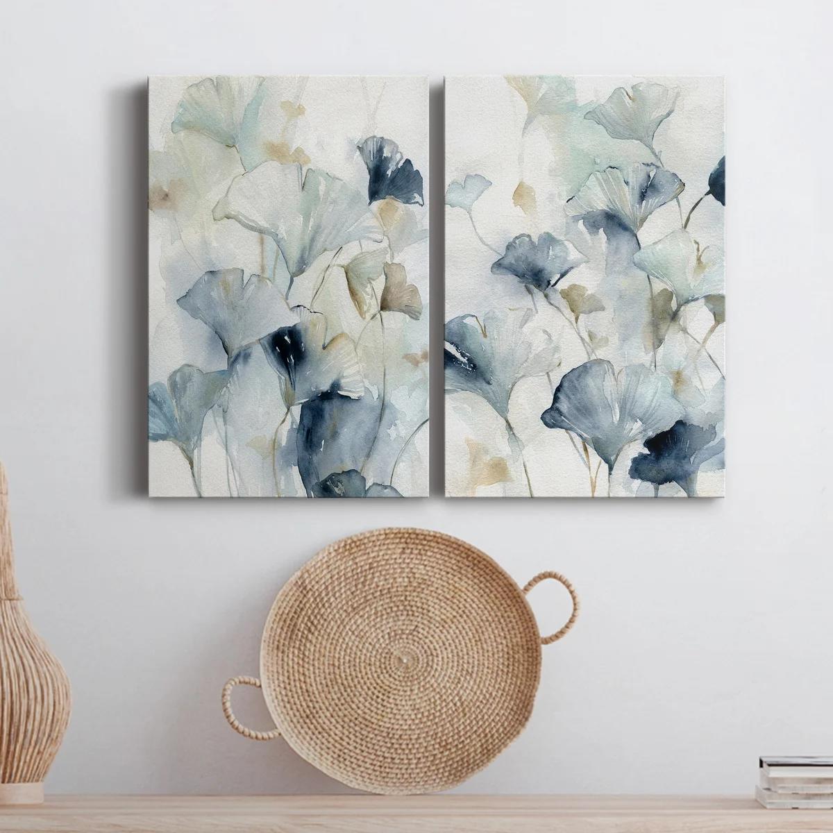 Indigo Ginkgo I 2 Piece Wrapped Canvas Textual Art Set-48"x64" thumbnail 2
