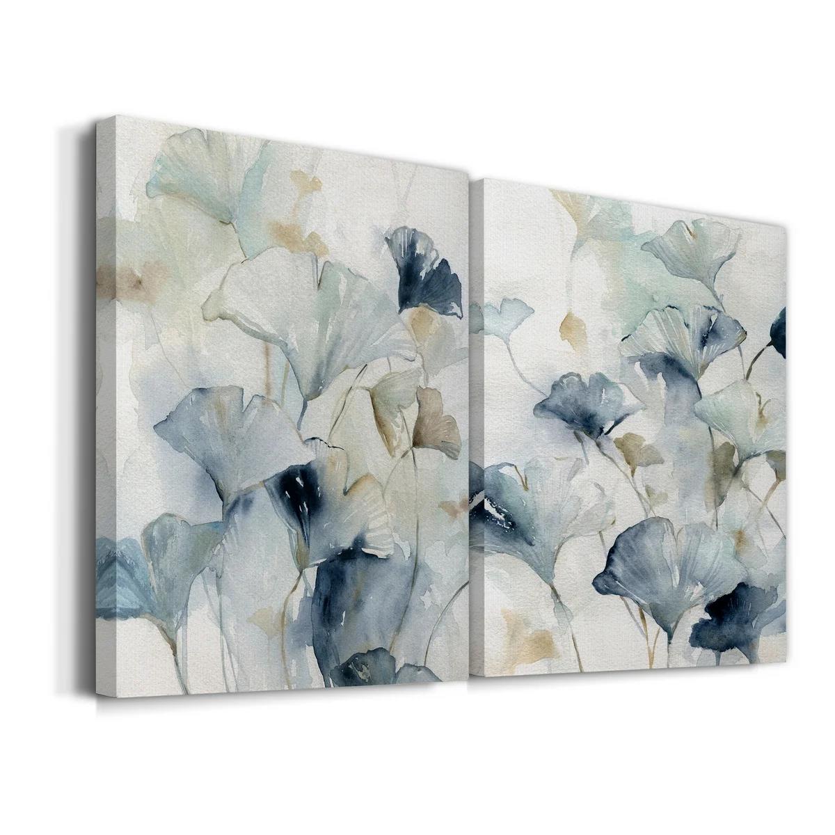 Indigo Ginkgo I 2 Piece Wrapped Canvas Textual Art Set-48"x64" thumbnail 3