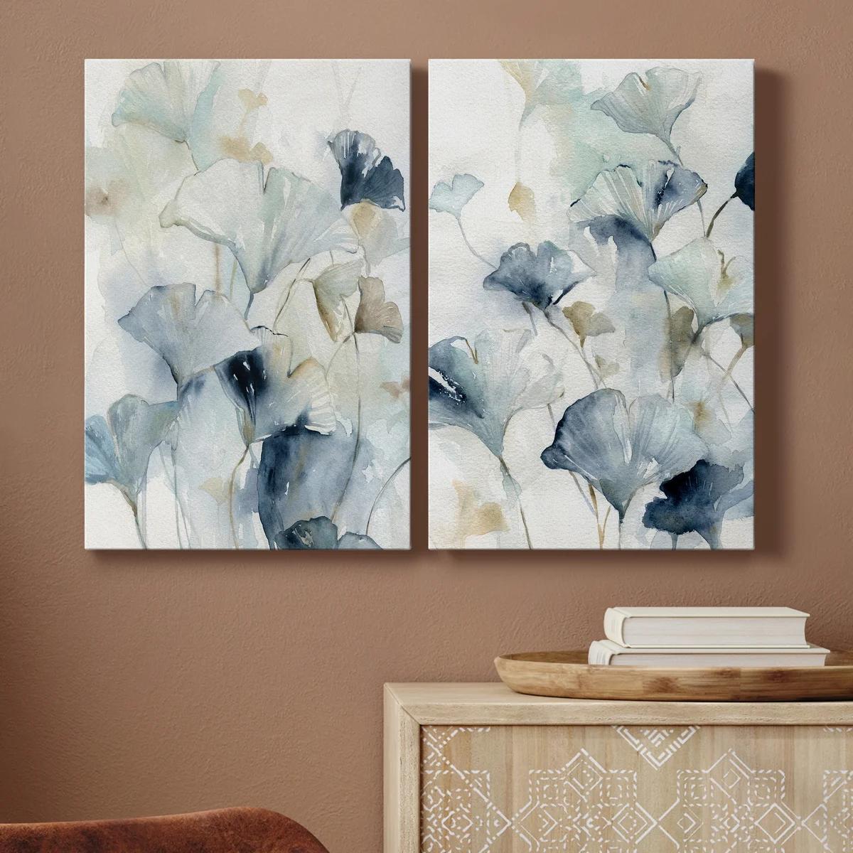 Indigo Ginkgo I 2 Piece Wrapped Canvas Textual Art Set-48"x64" thumbnail 4