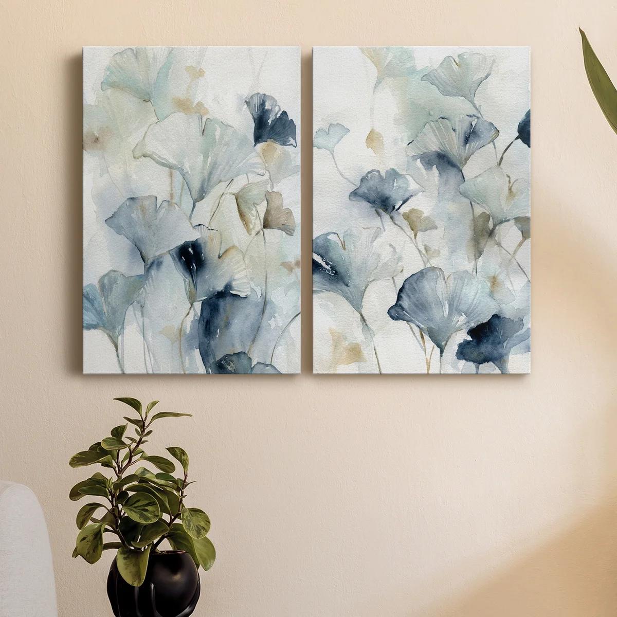 Indigo Ginkgo I 2 Piece Wrapped Canvas Textual Art Set-48"x64" thumbnail 5