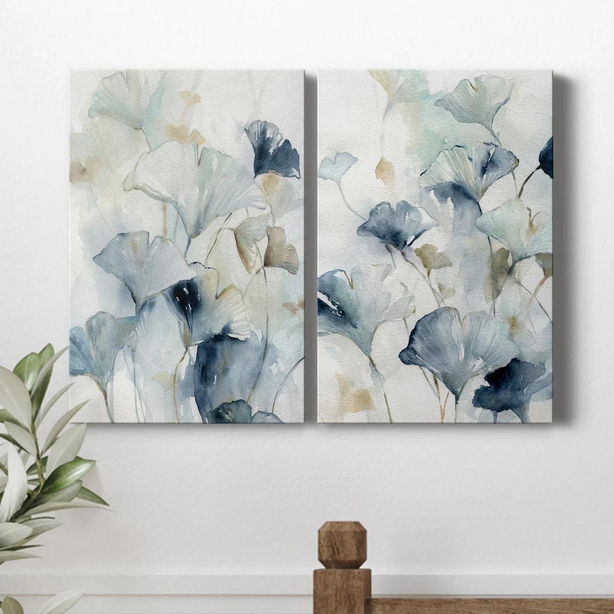 Indigo Ginkgo I 2 Piece Wrapped Canvas Textual Art Set-48"x64" thumbnail 6