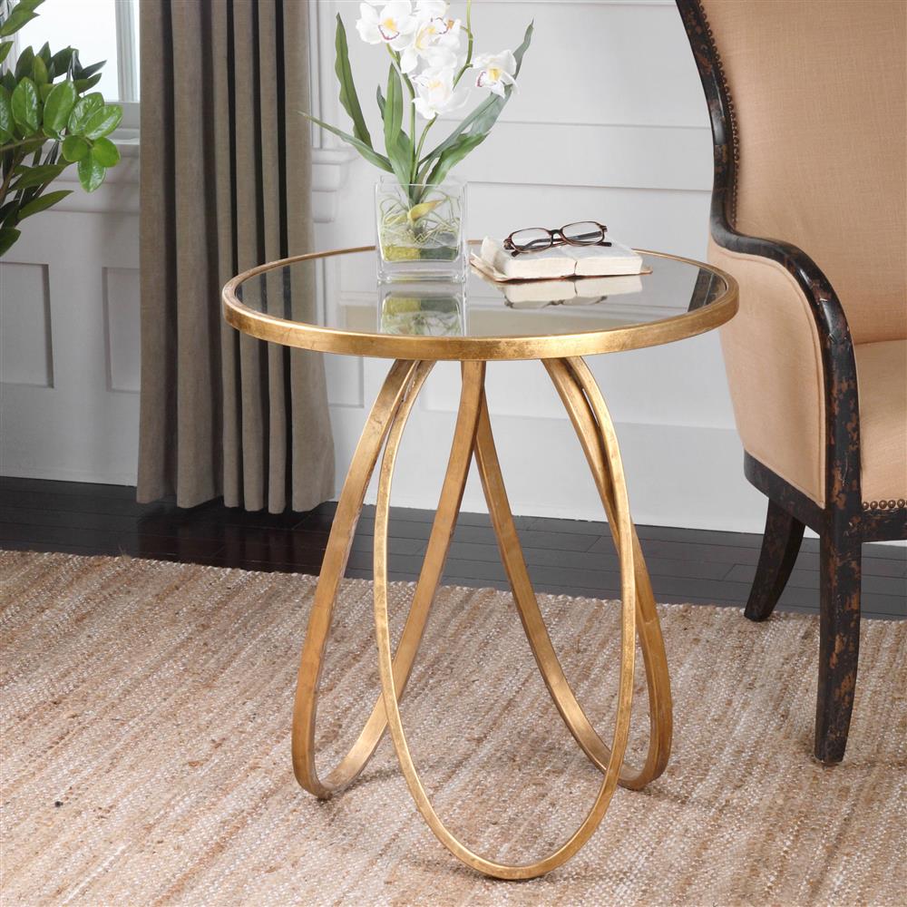Tiff Hollywood Regency Antique Mirror Gold Oval Ring End Table thumbnail 2