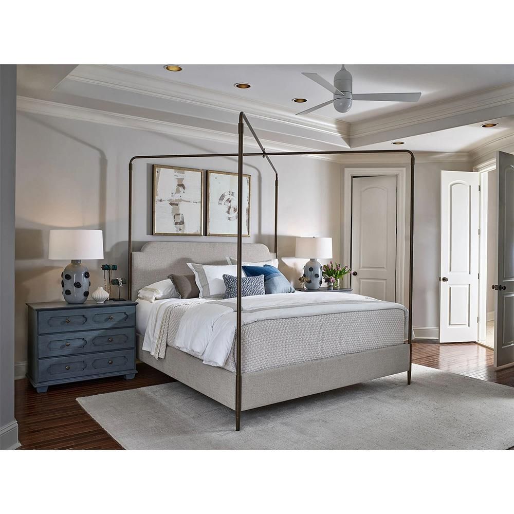 Aaron Industrial Loft Grey Upholstered Poster Canopy Bed-King thumbnail 2
