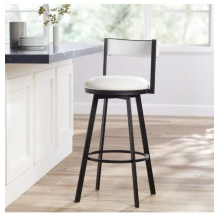 Adaya Black Metal and White Faux Leather Swivel Counter Stool thumbnail 2