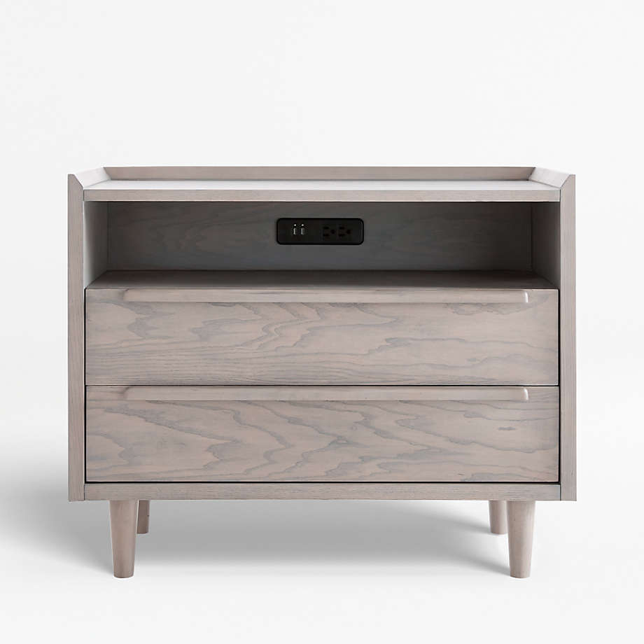 Tate Stone Grey Wood 2 Drawer Charging Nightstand thumbnail 3