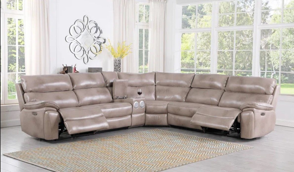 6 Piece Leather Power Reclining Sectional thumbnail 2