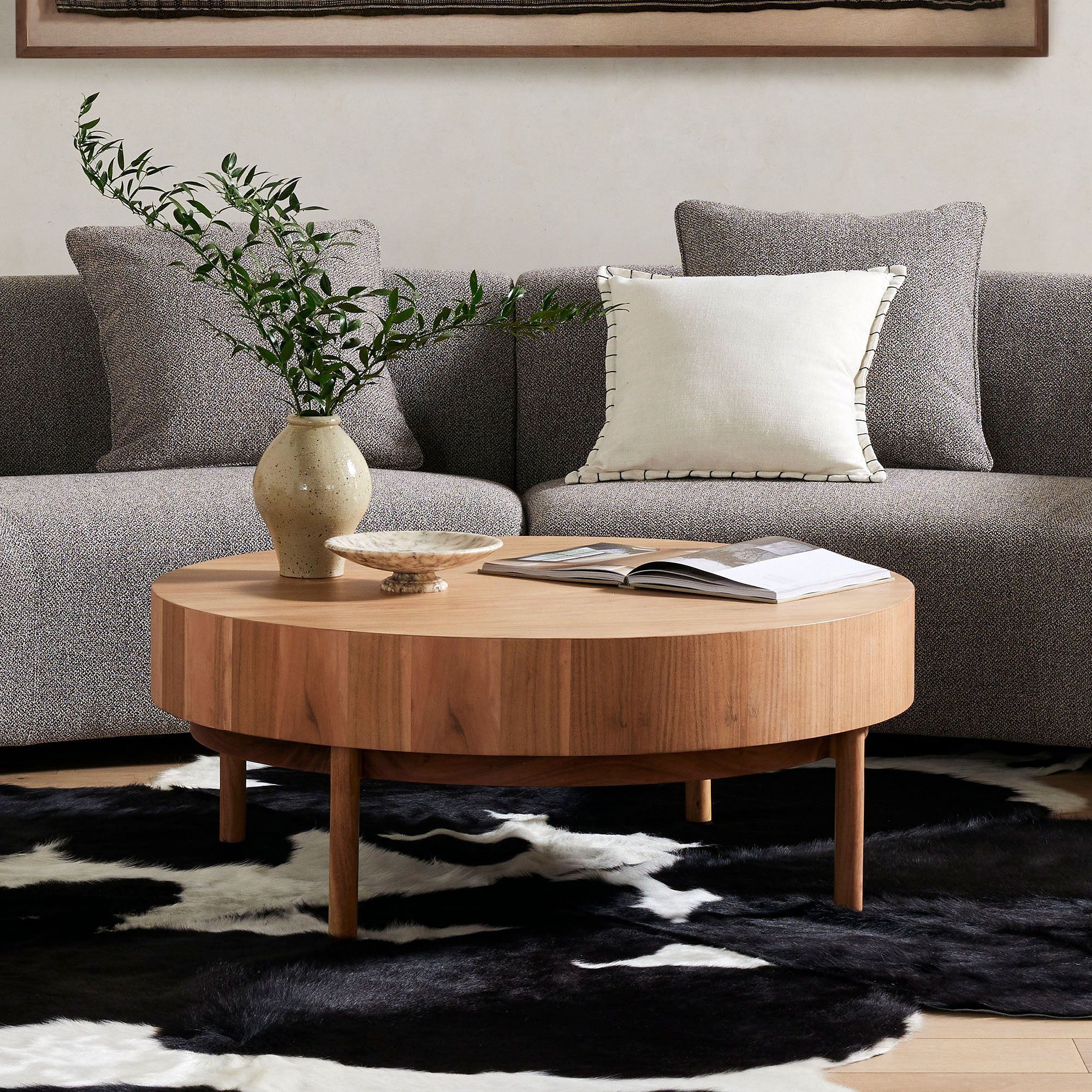 Wood Drum Round Coffee Table thumbnail 2