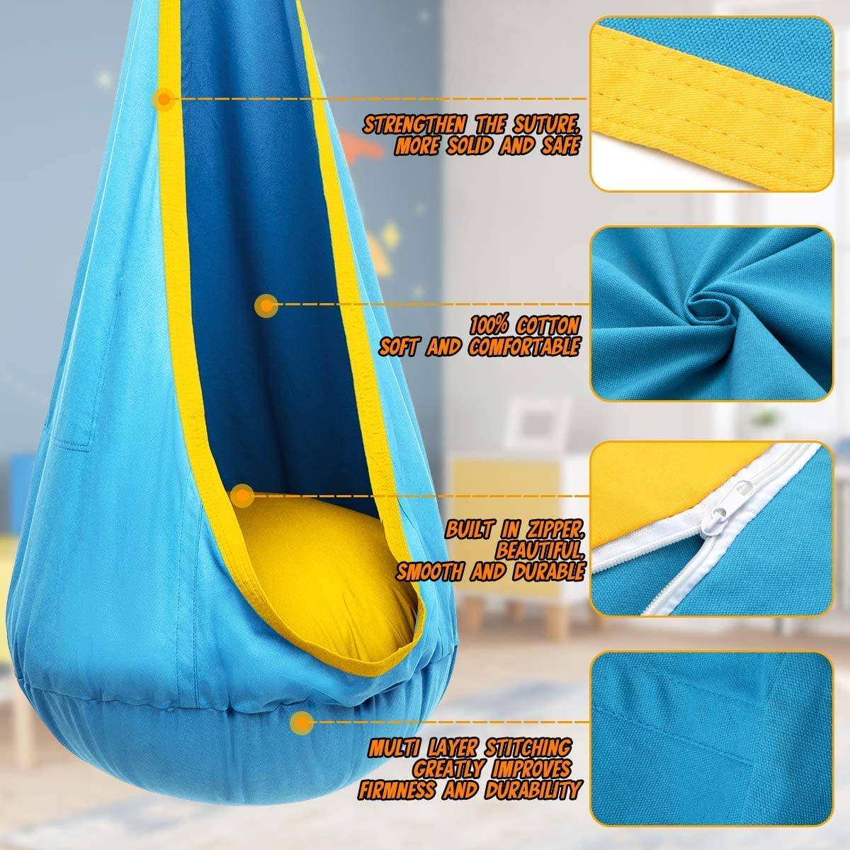 Y STOP Kids Pod Swing Chair Blue and Yellow thumbnail 3