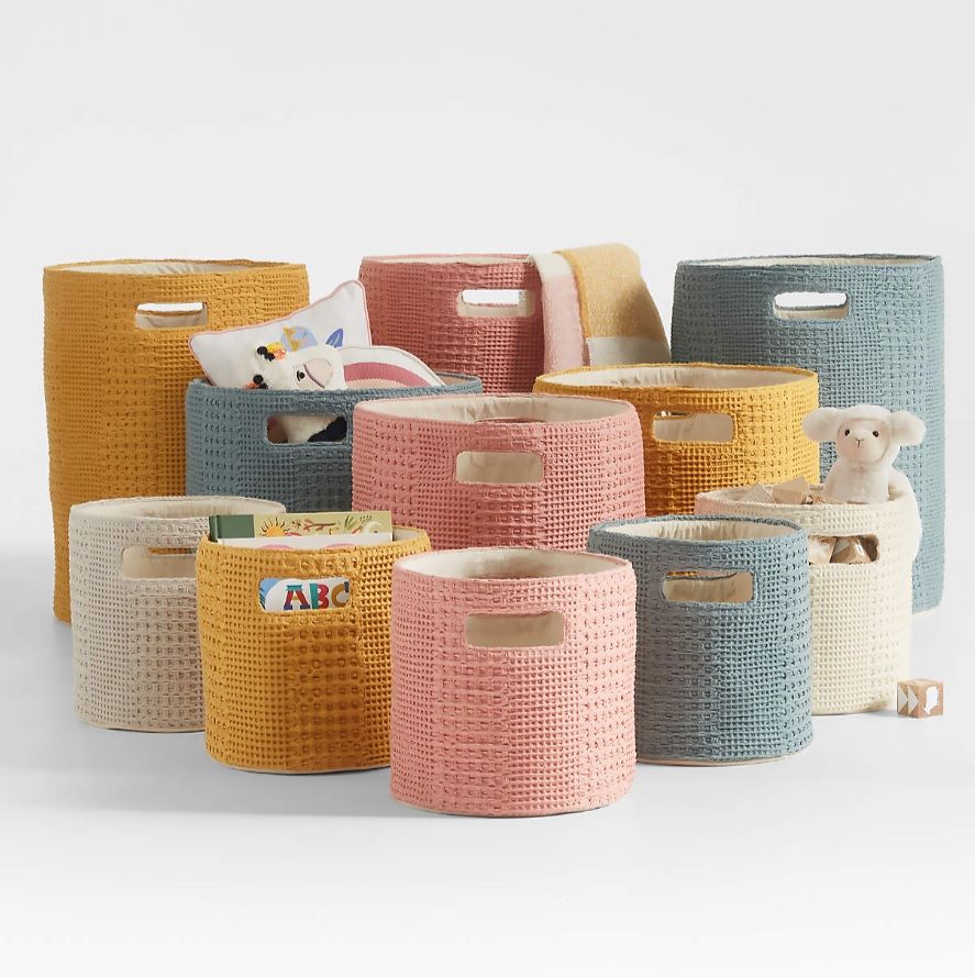 Nella Ochre Waffle Weave Large Storage Bin thumbnail 2