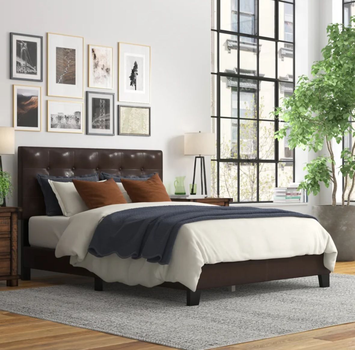 Devarian Bed,Queen Size,Upholstered,Pu Leather Look,Brown thumbnail 2