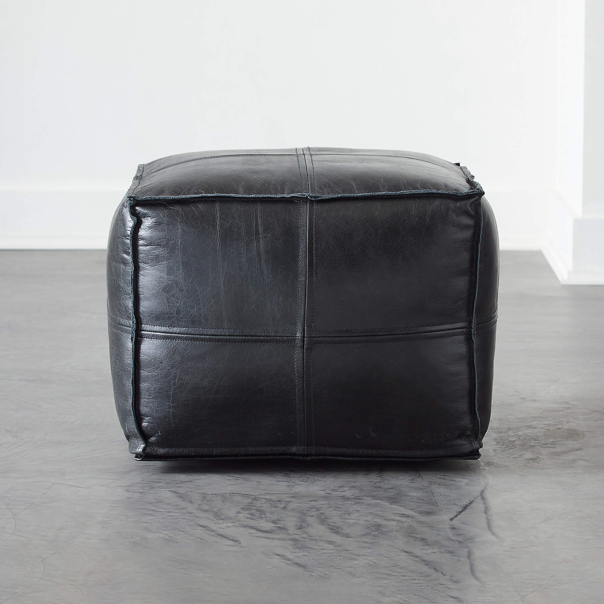 Leather Square Black Pouf thumbnail 2