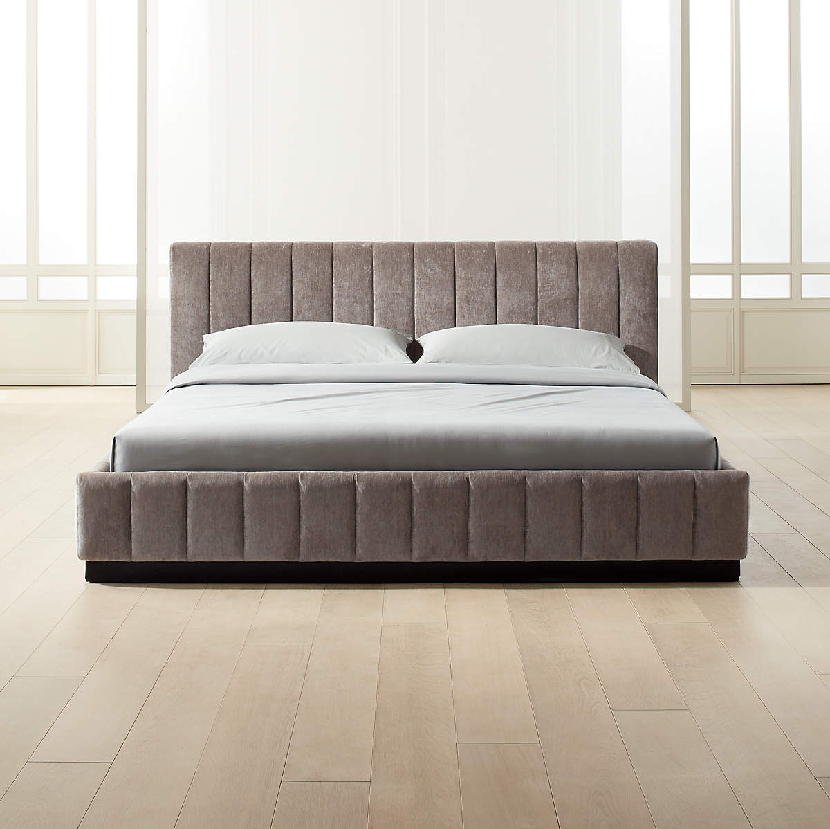 FORTE CHANNELED GREY VELVET KING BED thumbnail 2