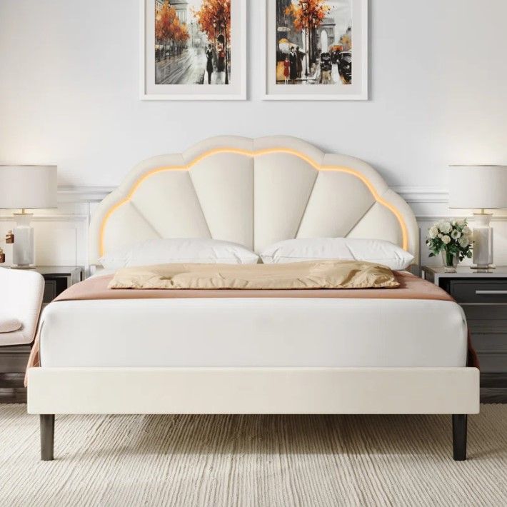 Aisaiah Flower Silhouette Headboard Upholstered Platform Bed - Full thumbnail 2