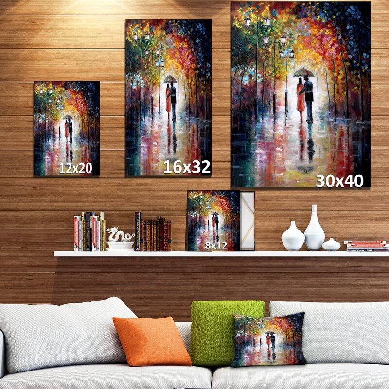 Lovers Under Umbrella On Canvas Graphic Art thumbnail 3