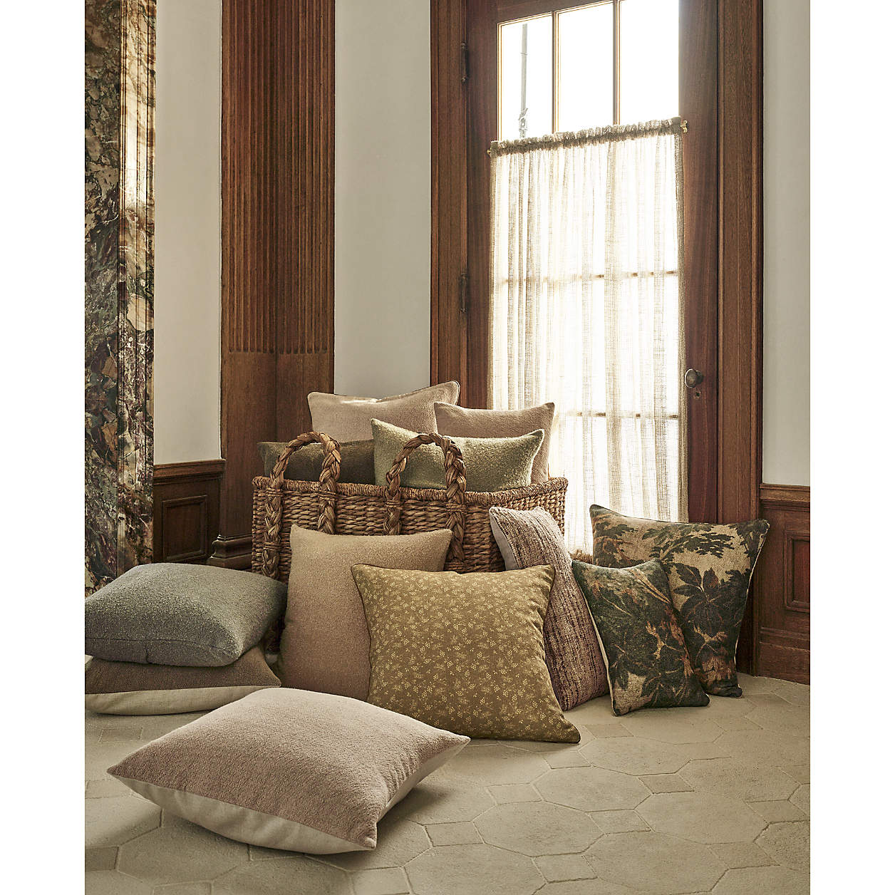 Earl Arnold Cotton Frothy Beige Throw Pillow-23"x23" thumbnail 2
