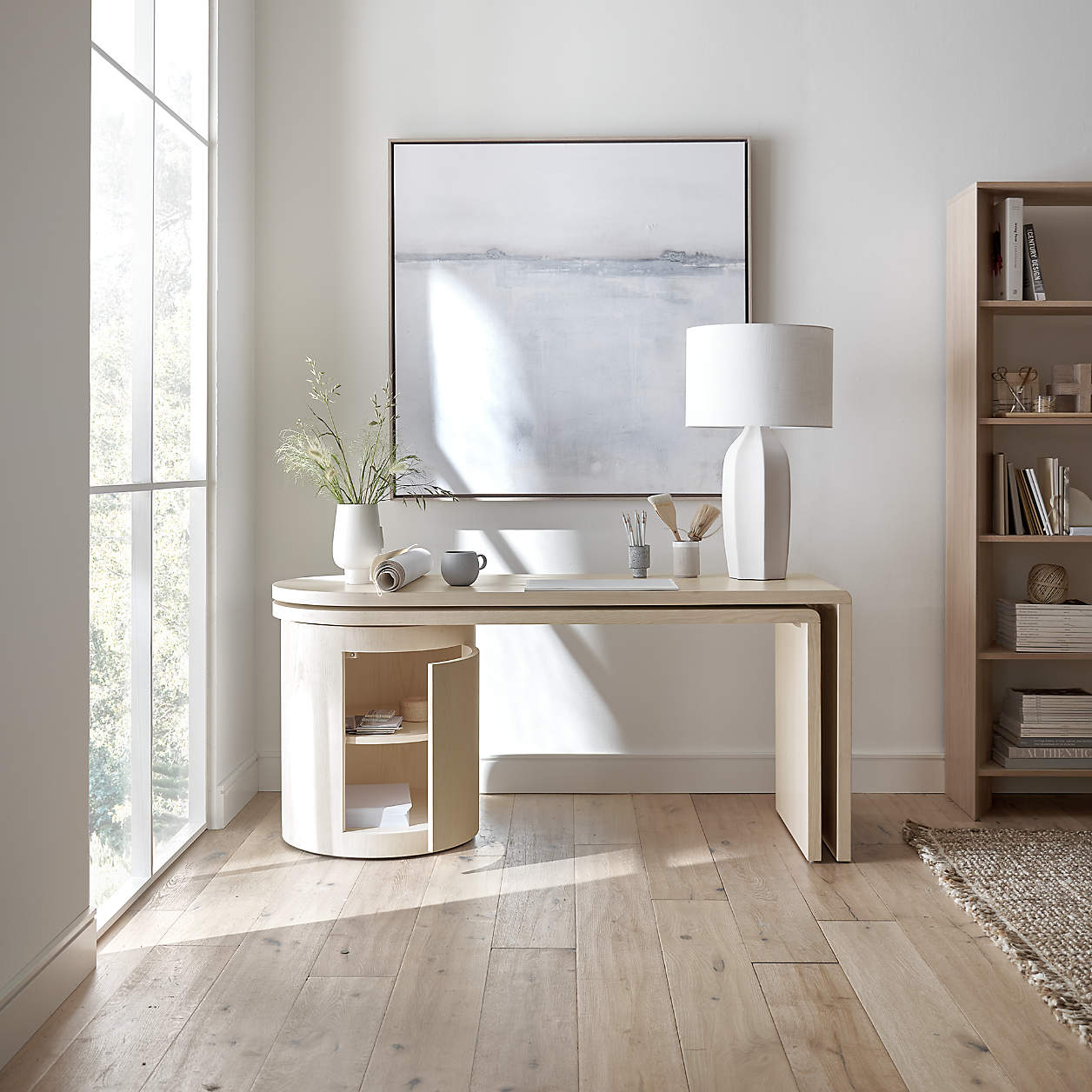 Twist Whitewashed Ash Wood Rotating Desk thumbnail 2