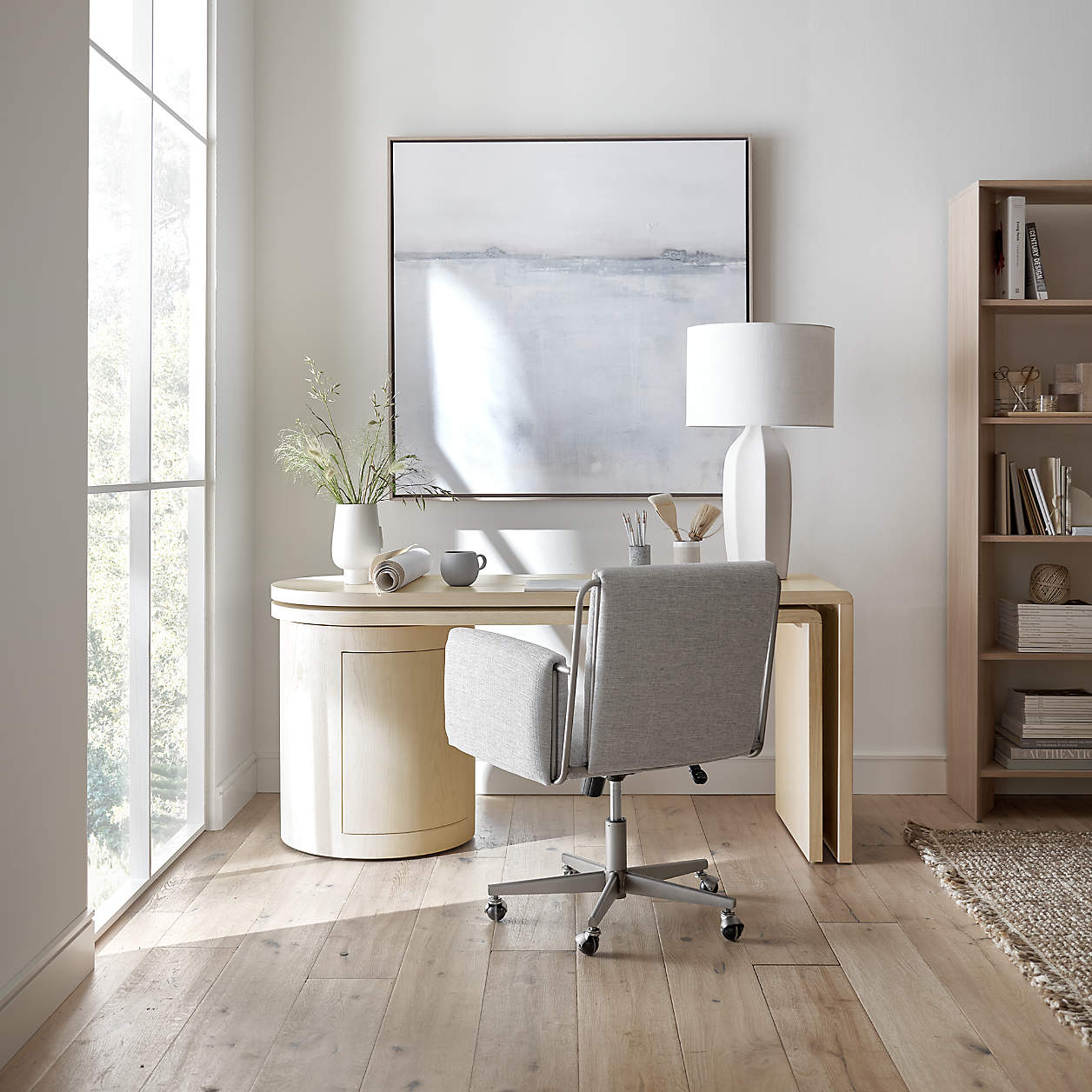 Twist Whitewashed Ash Wood Rotating Desk thumbnail 3
