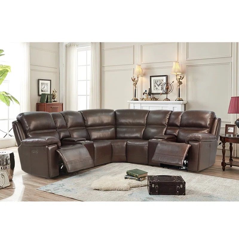 116'' Wide Genuine Leather Symmetrical Reclining Corner Sectional thumbnail 2