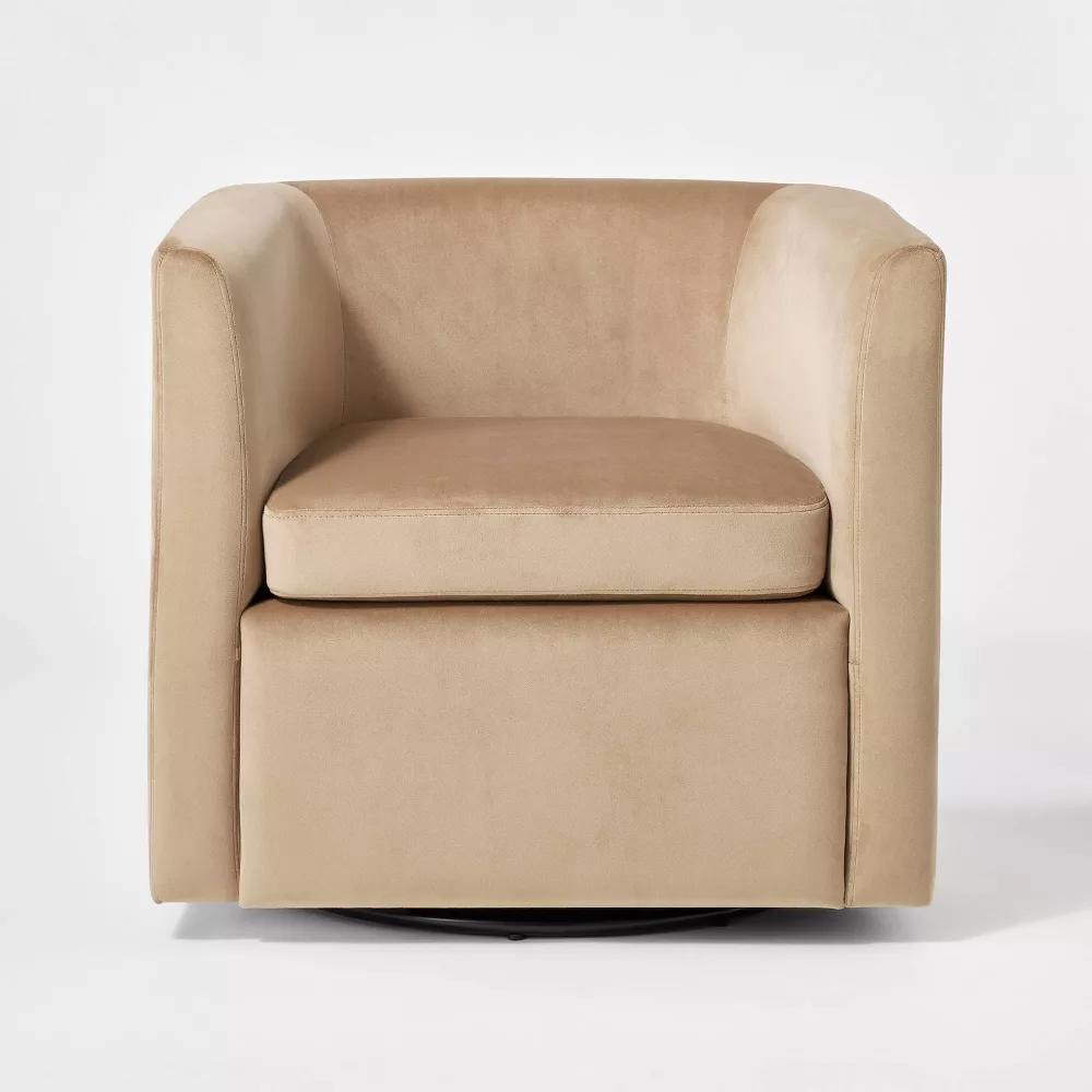 Vernon Upholstered Barrel Swivel Chair Light Brown Velvet thumbnail 3