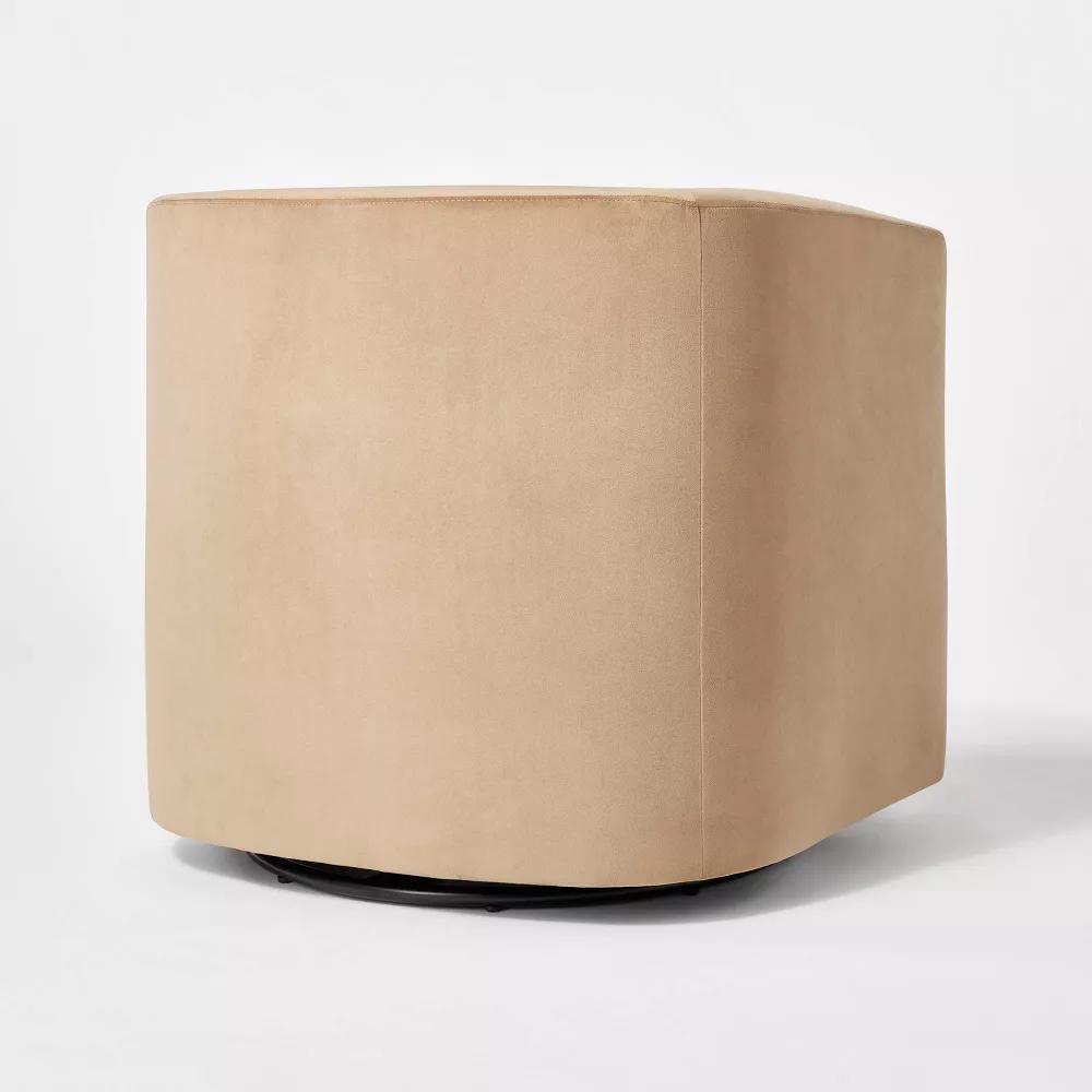 Vernon Upholstered Barrel Swivel Chair Light Brown Velvet thumbnail 4