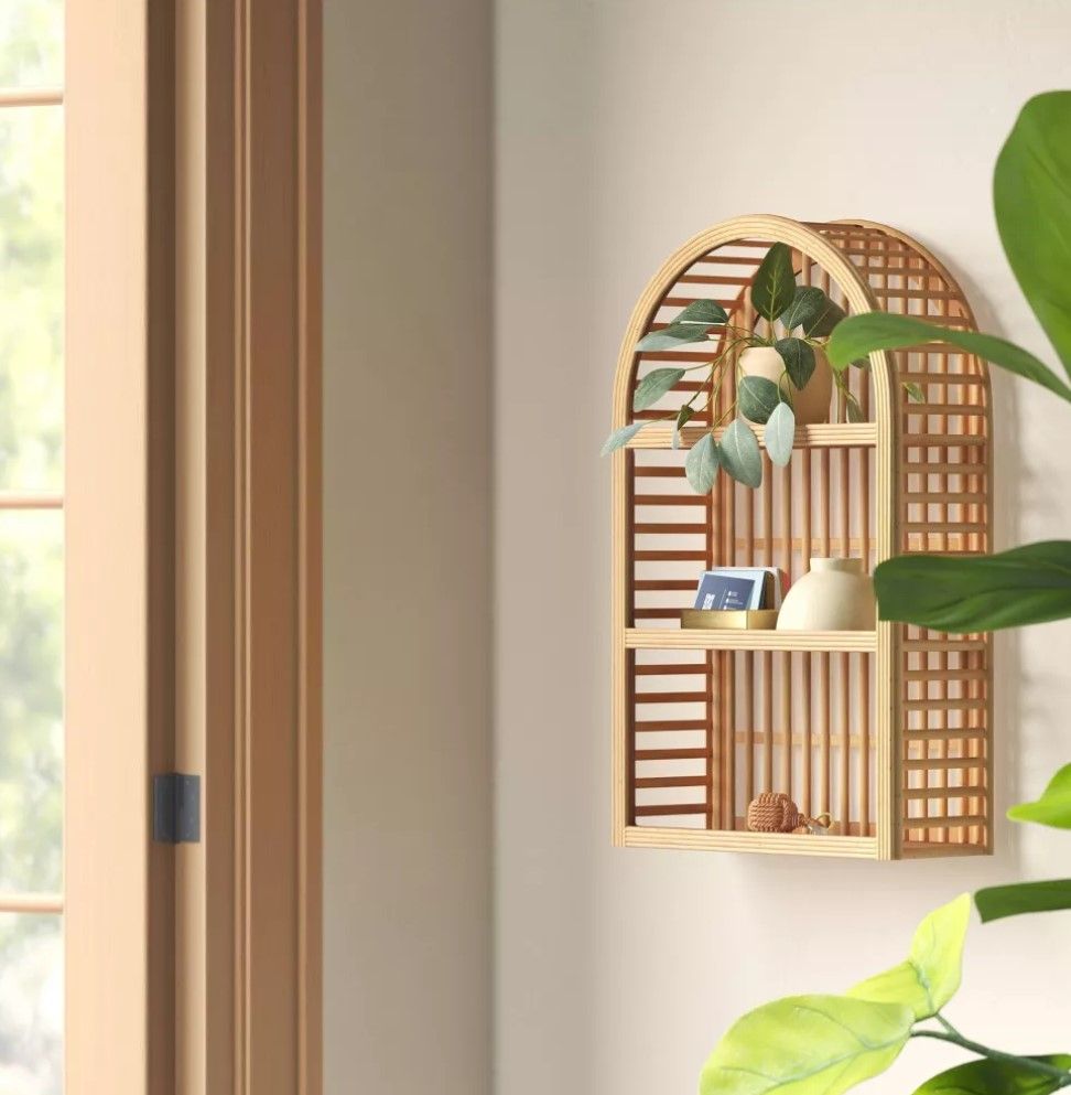 Wood and Rattan Wall Shelf thumbnail 2