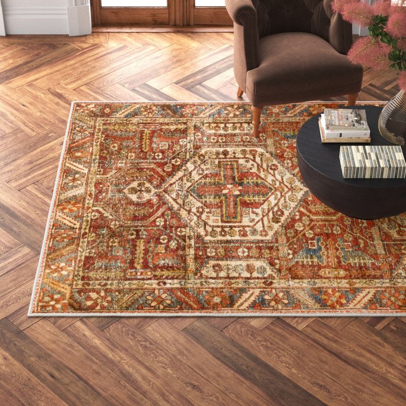 Mags Machine Washable Oriental Brick Red Rug thumbnail 2
