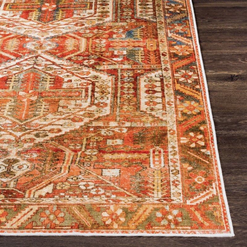 Mags Machine Washable Oriental Brick Red Rug thumbnail 3