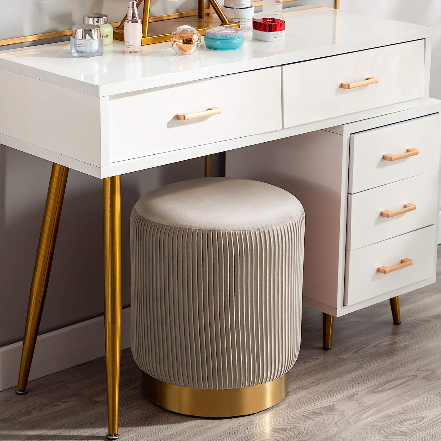 Duhome Modern Round Velvet Ottoman thumbnail 2