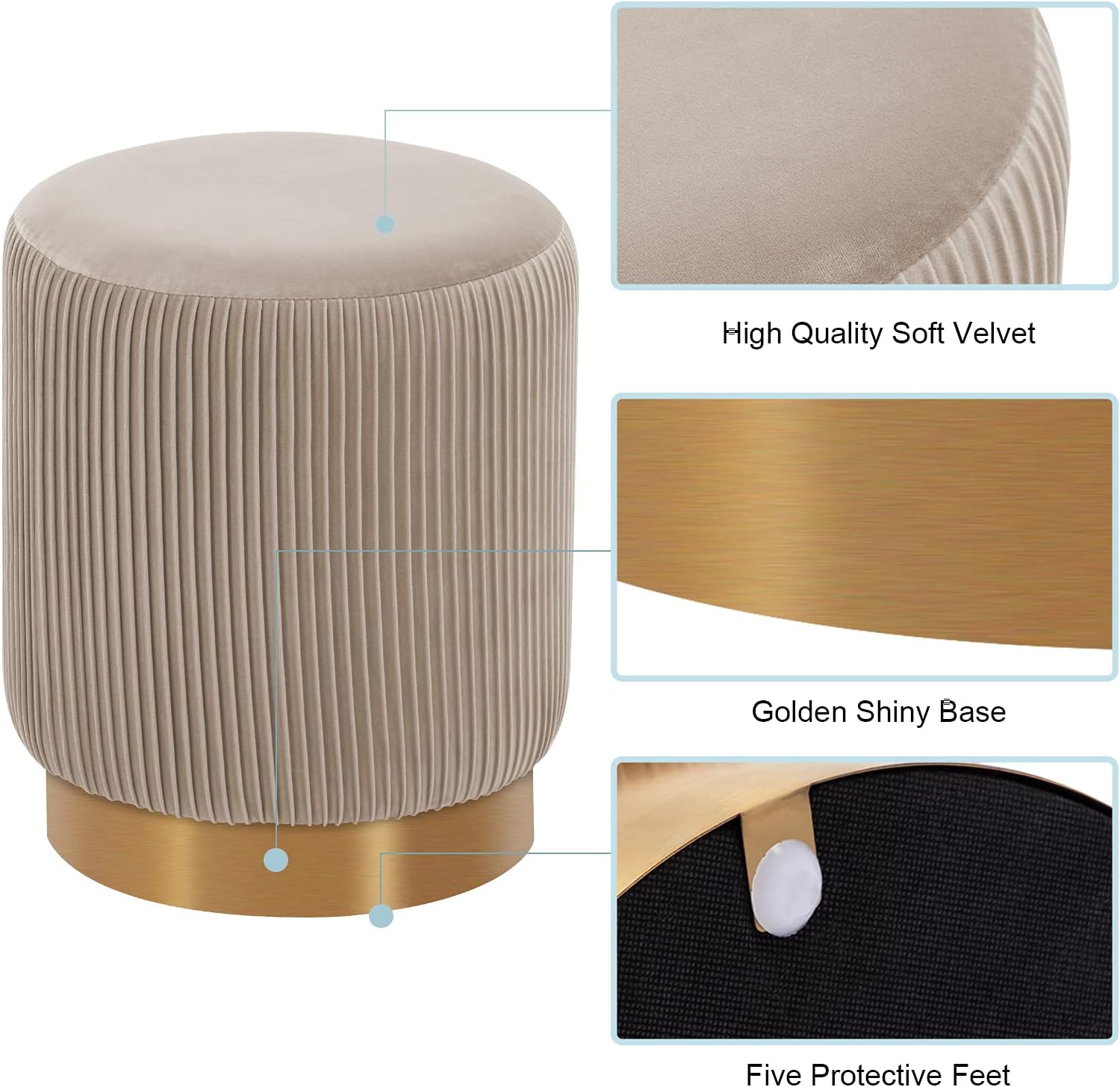 Duhome Modern Round Velvet Ottoman thumbnail 3
