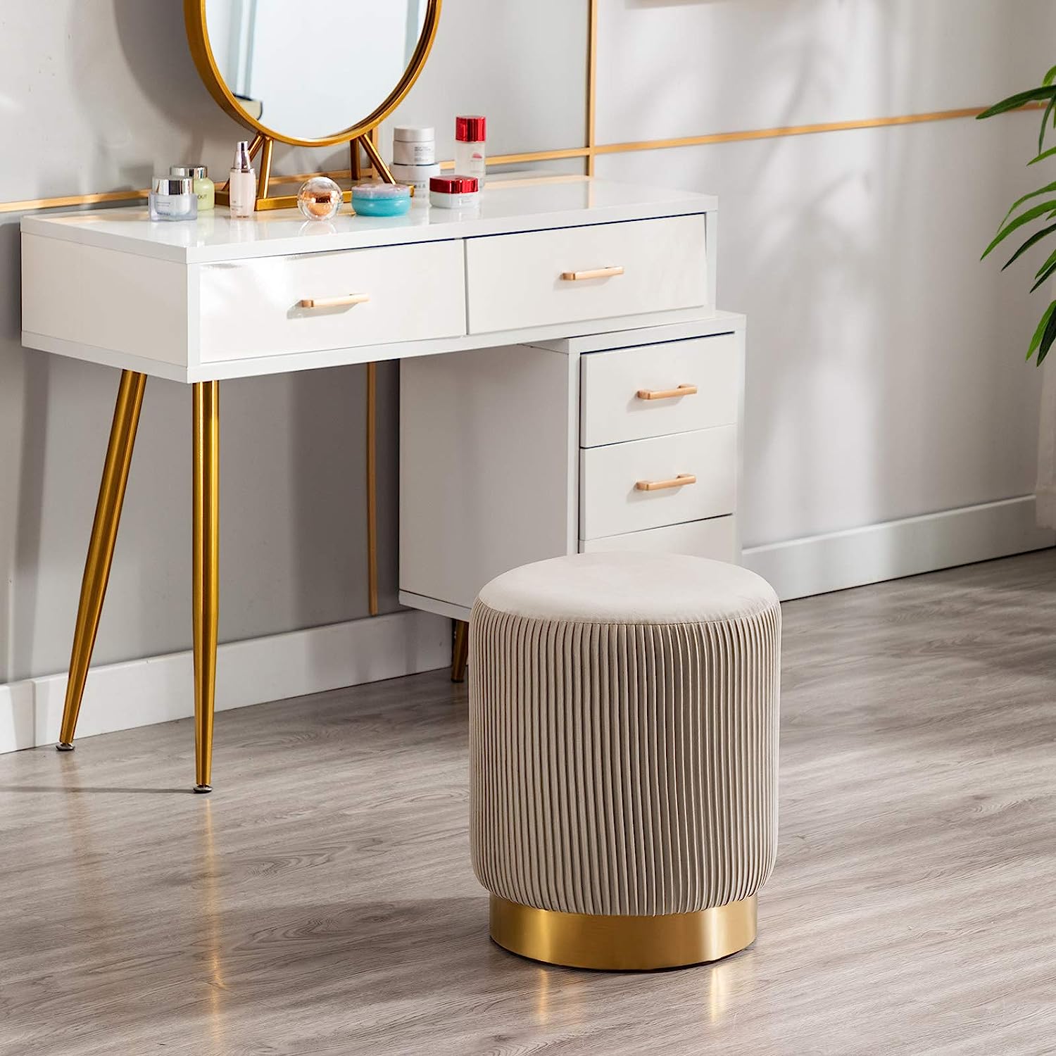 Duhome Modern Round Velvet Ottoman thumbnail 4