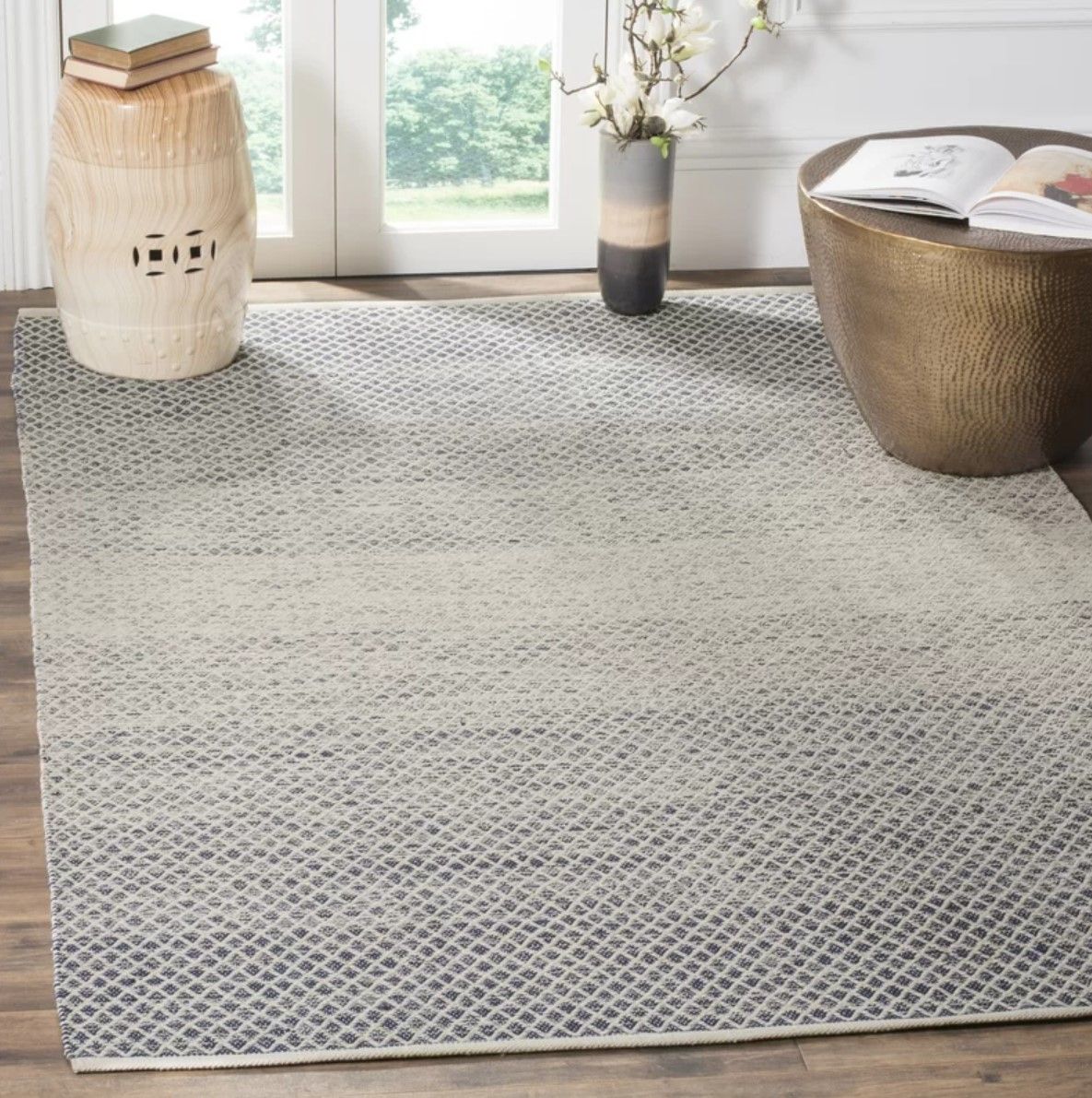 Aitken Handmade Flatweave Cotton Navy Ivory Rug thumbnail 2