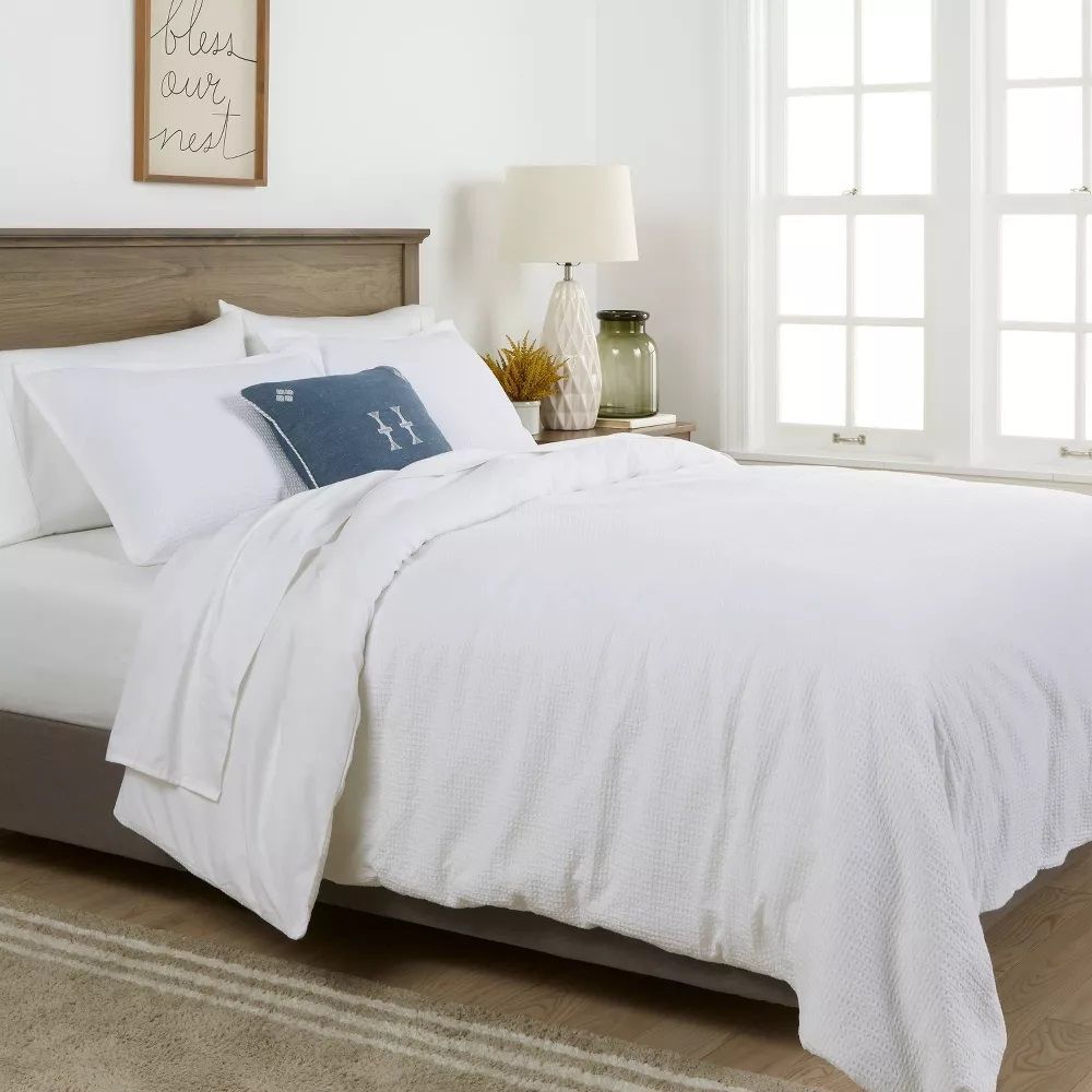 Washed Waffle Weave Duvet Cover Sham Set Threshold thumbnail 2