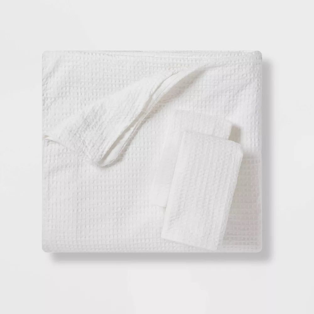 Washed Waffle Weave Duvet Cover Sham Set Threshold thumbnail 3