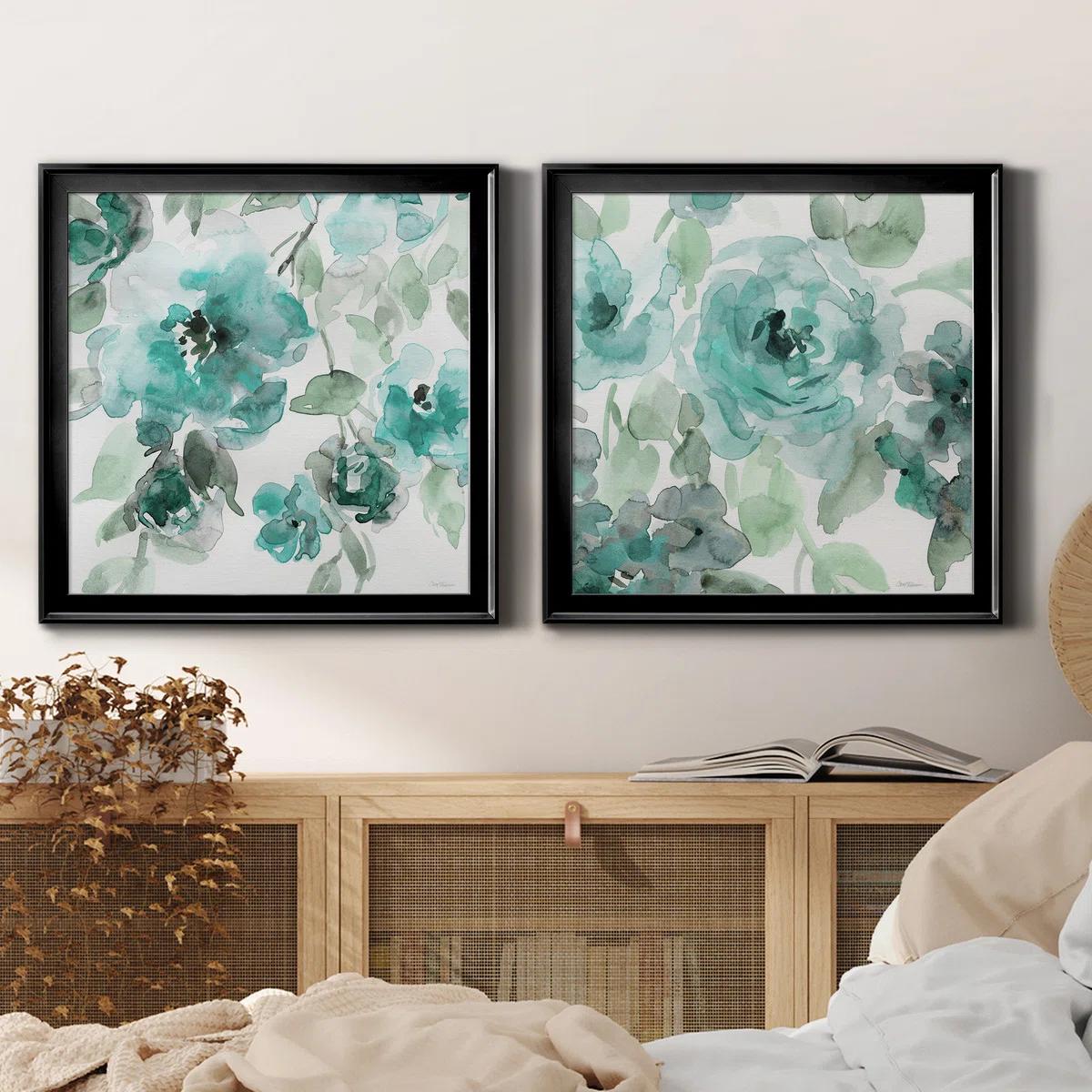 Belles Teal I On Canvas 2 Pieces Painting-Set of 2 thumbnail 2
