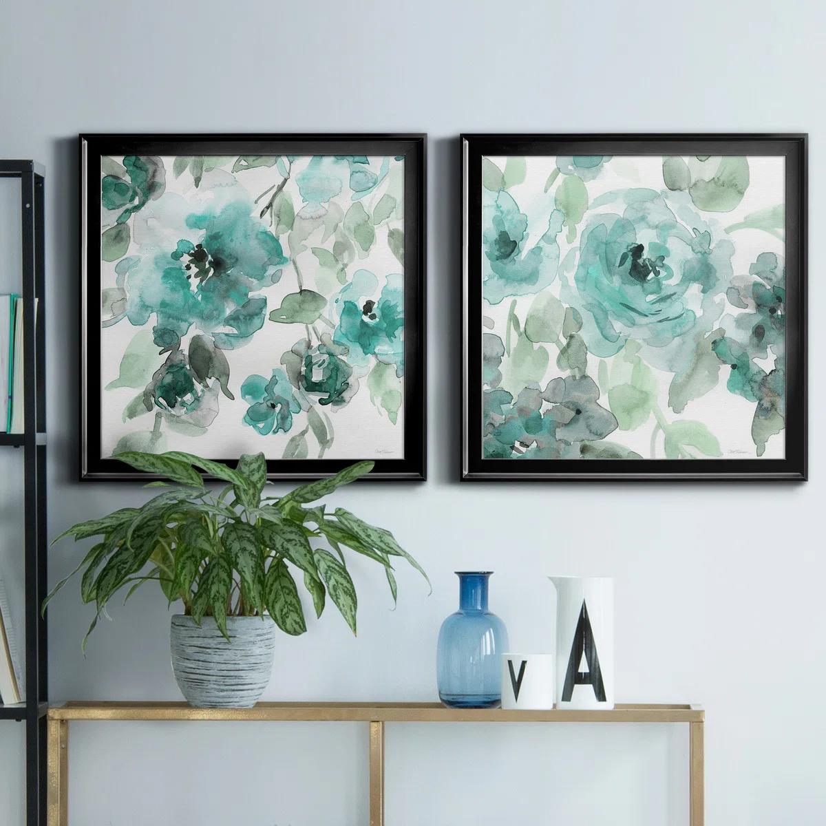 Belles Teal I On Canvas 2 Pieces Painting-Set of 2 thumbnail 4