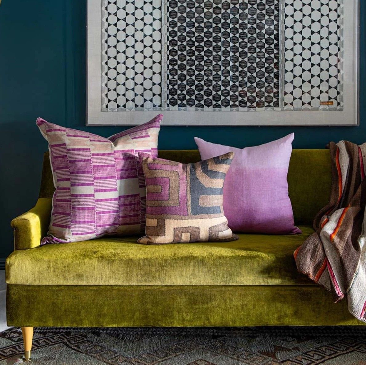 Plum Patchwork Kuba Cloth Pillow 18x18 thumbnail 2