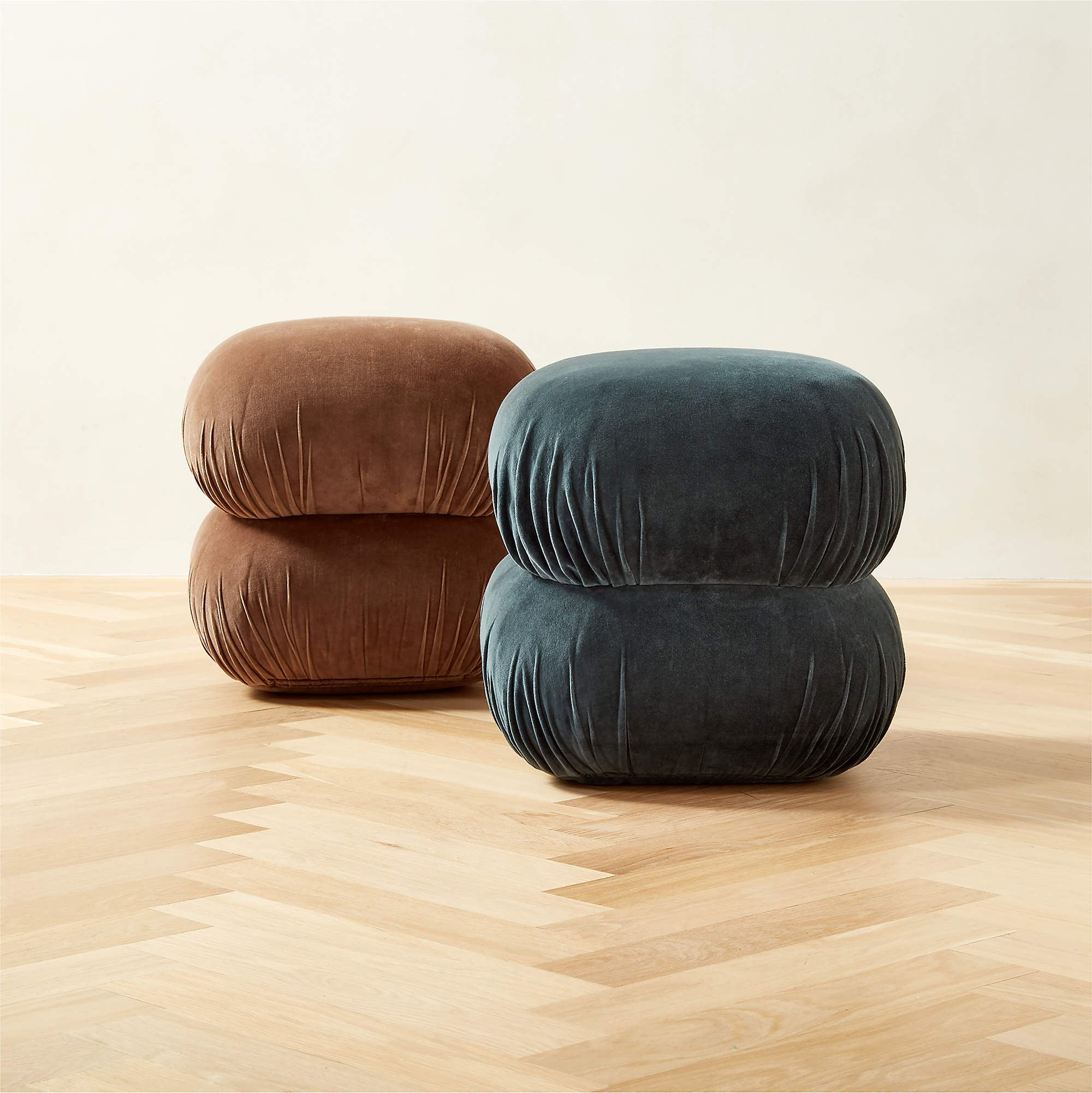 Ruched Dark Teal Velvet Pouf thumbnail 2