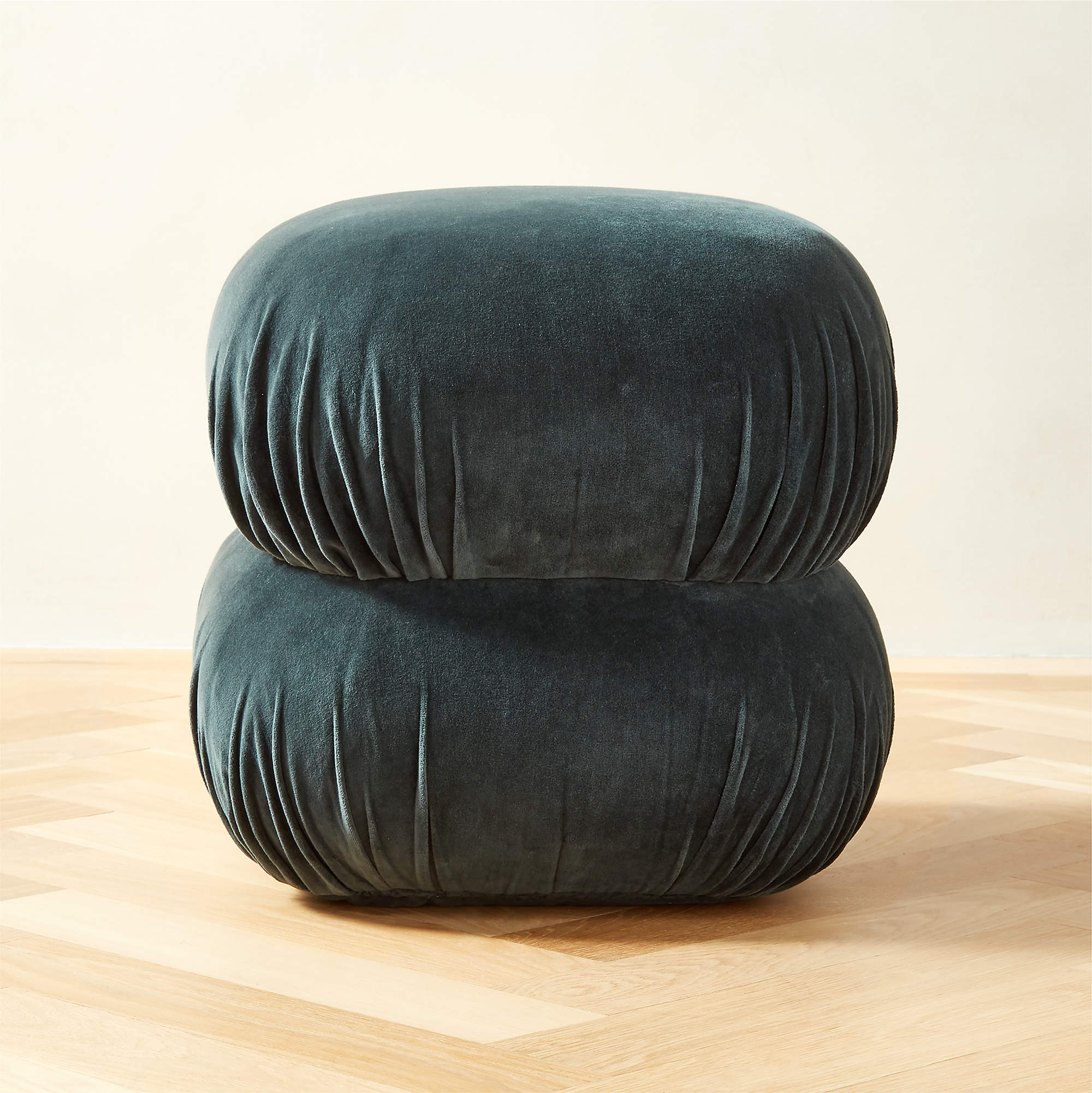Ruched Dark Teal Velvet Pouf thumbnail 3