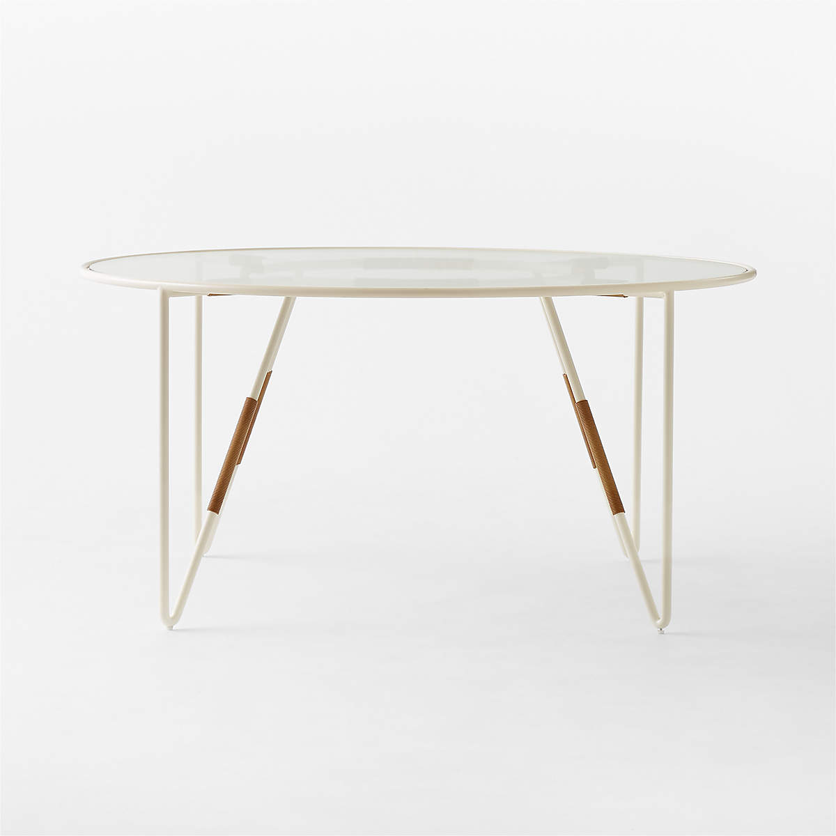Colombe Round Ivory Metal Outdoor Dining Table With Glass Top thumbnail 3