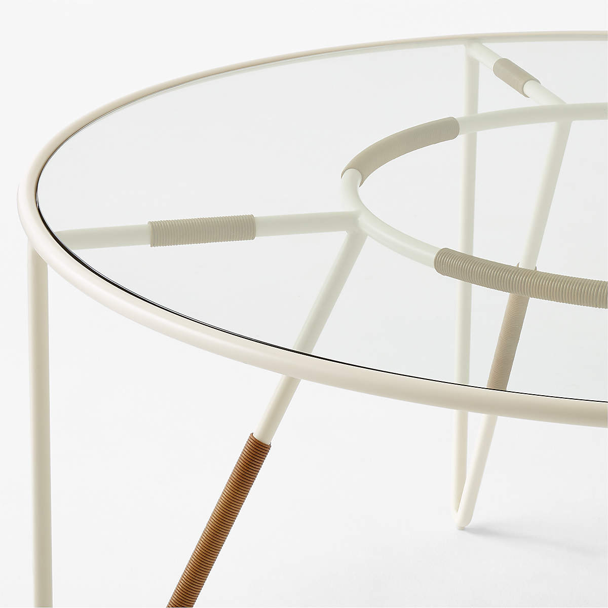 Colombe Round Ivory Metal Outdoor Dining Table With Glass Top thumbnail 4