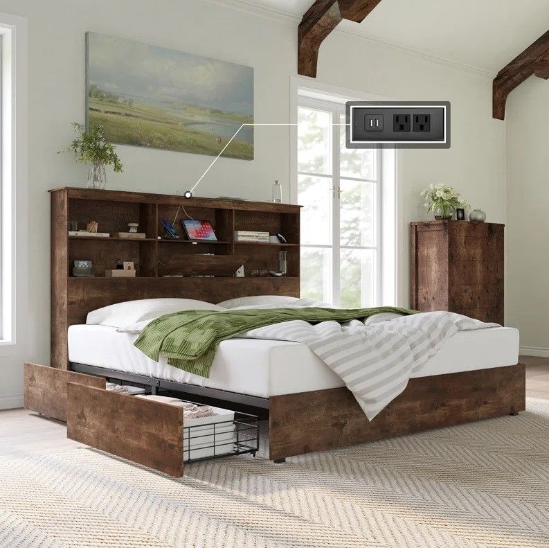 Huftalen Bed Frame Wooden Platform Bed With Storage thumbnail 2