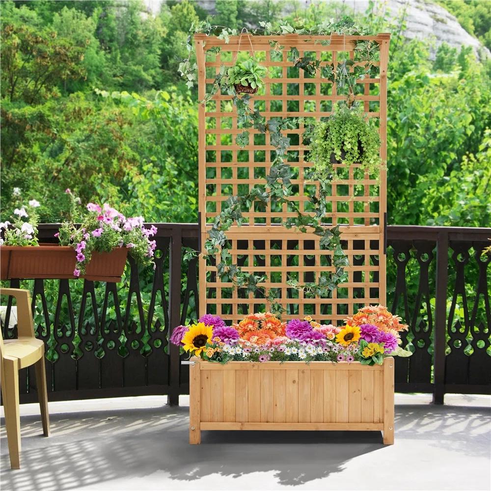 Handmade Wood Outdoor Planter Box with Trellis thumbnail 2