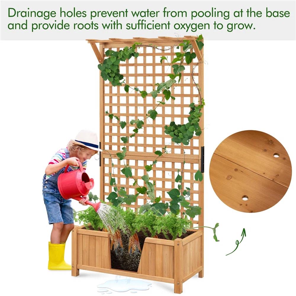 Handmade Wood Outdoor Planter Box with Trellis thumbnail 5