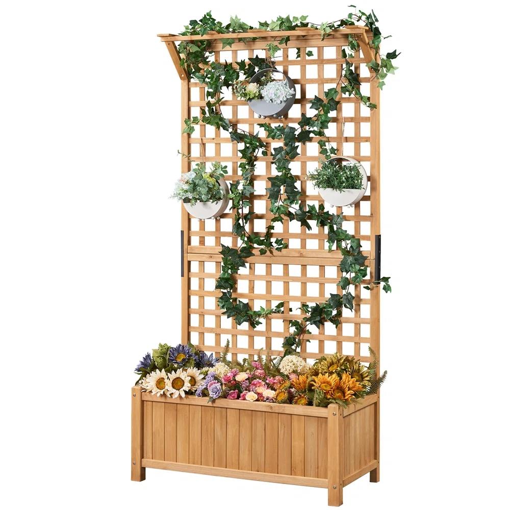 Handmade Wood Outdoor Planter Box with Trellis thumbnail 6