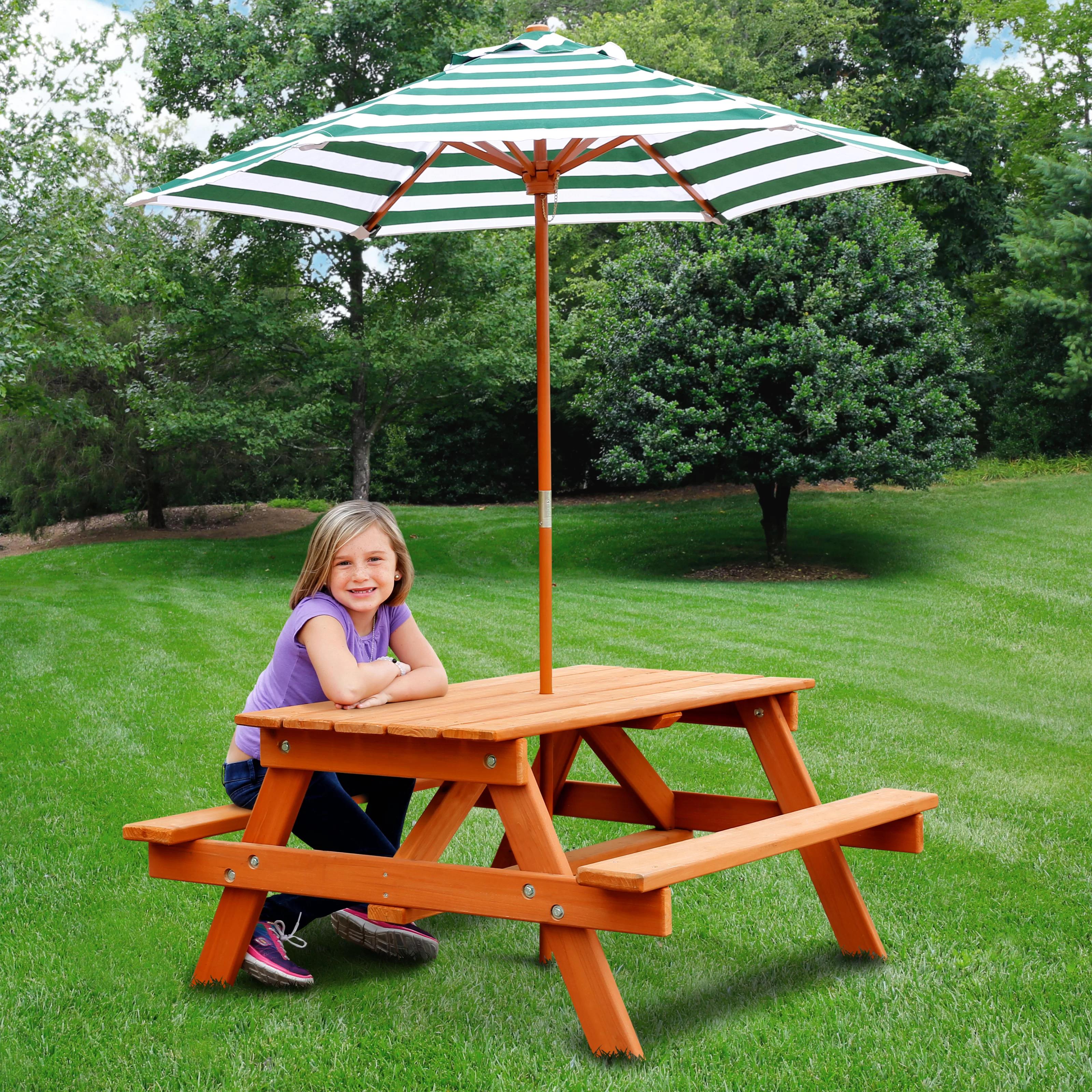 Kids 4 Piece Solid Wood Outdoor Table and Chair Set and Bench thumbnail 2